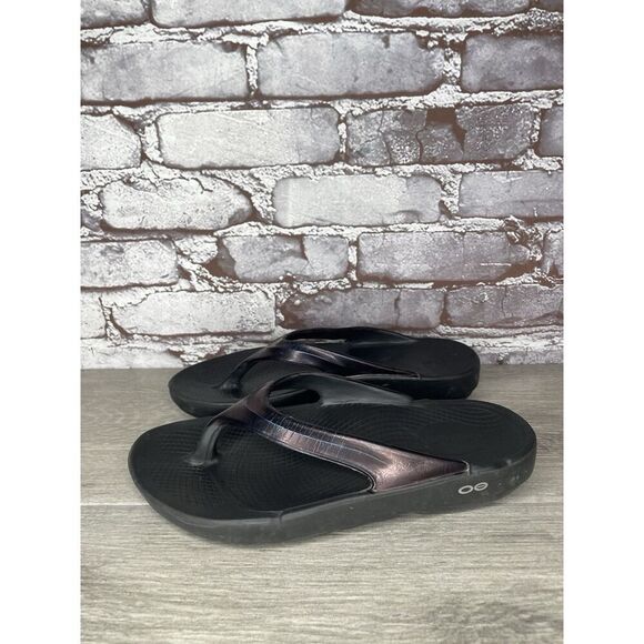 OOFOS OOlala Purple Metallic Recovery Flip Flop Sandals Women’s Sz 7.5M US/38EU - Picture 12 of 16